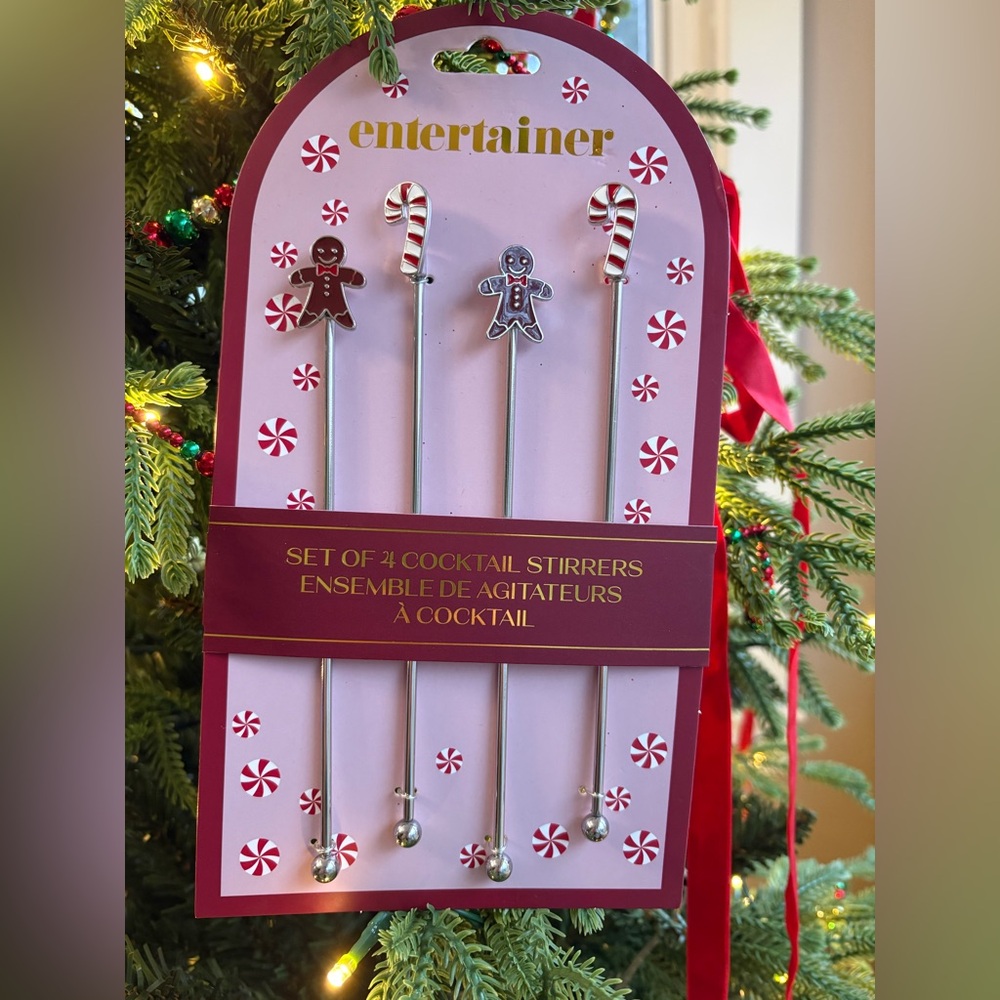 NWT Entertainer Festive Cocktail Stirrers with Gingerbread and Candy Cane